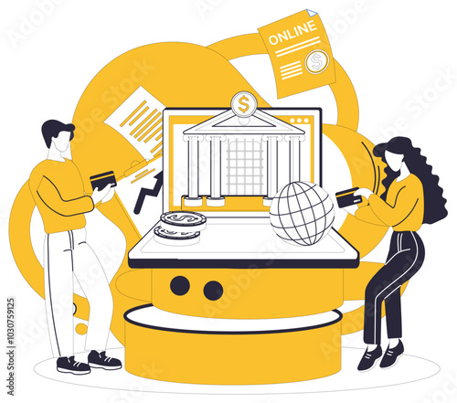 Mobile banking vector illustration. Navigate cyberspace finance with compass reliable mobile banking services Money transcends physical boundaries in ethereal realm mobile banking Mobile banking