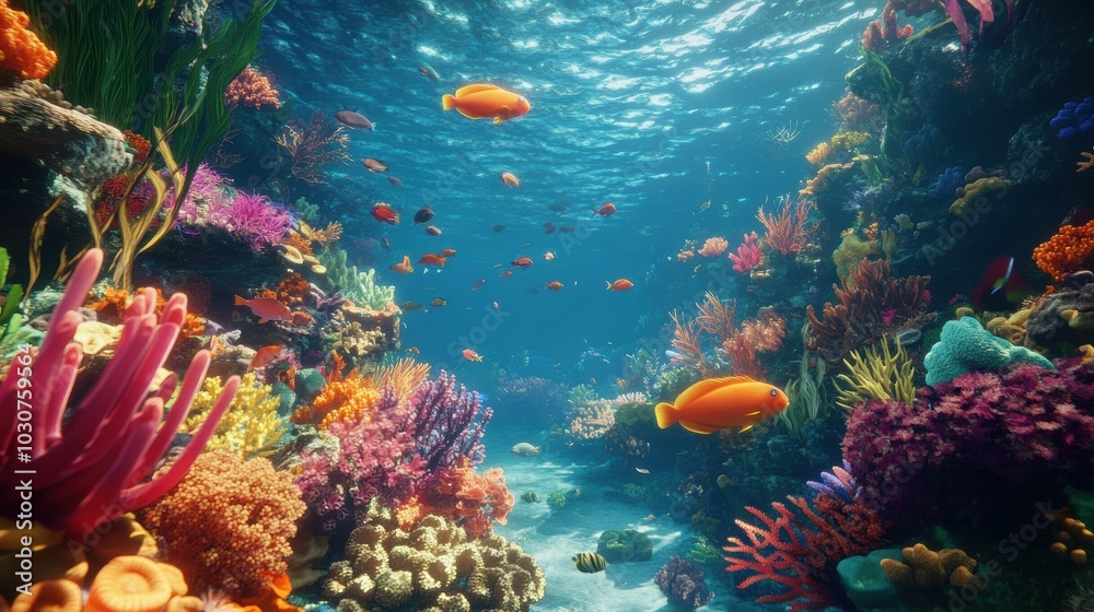 Naklejka premium Colorful coral reef with fish swimming.