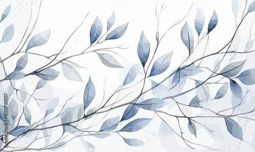 Weeping willow branch and leaves vector illustration in watercolor style on white background