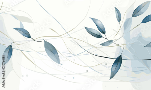 Weeping willow branch and leaves vector illustration in watercolor style on white background