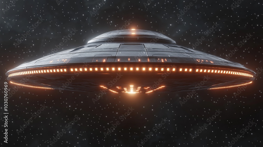 UFO Spaceship in Starry Space