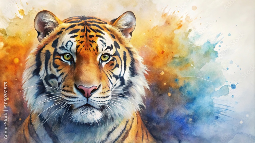 Naklejka premium Forced perspective tiger face watercolor abstract background