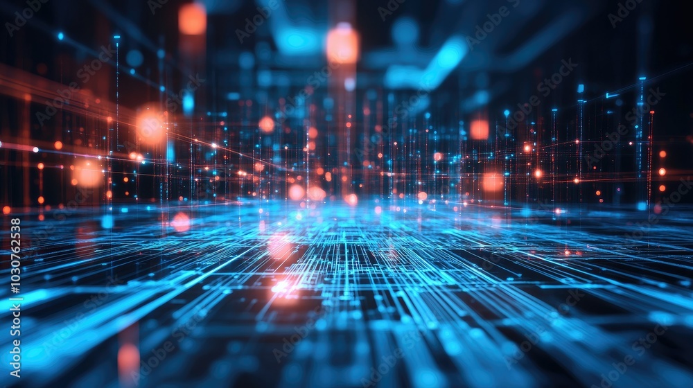 Glowing digital network with abstract data pathways symbolizing tech processes and digital transformation Glowing digital network with abstract data pathways symbolizing tech processes and digital transformation