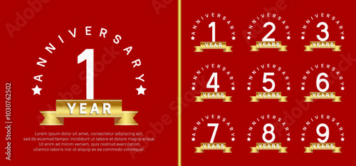 anniversary set logotype. vector design white color with golden ribbon can be use for celebration