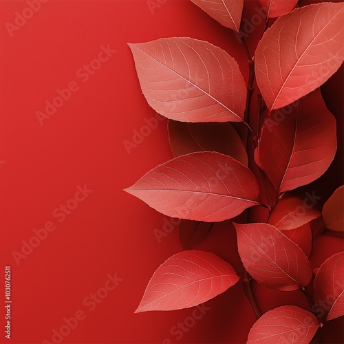 A stunning display of red leaves is set against a red backdrop, evoking passion and strength in visual art. photo