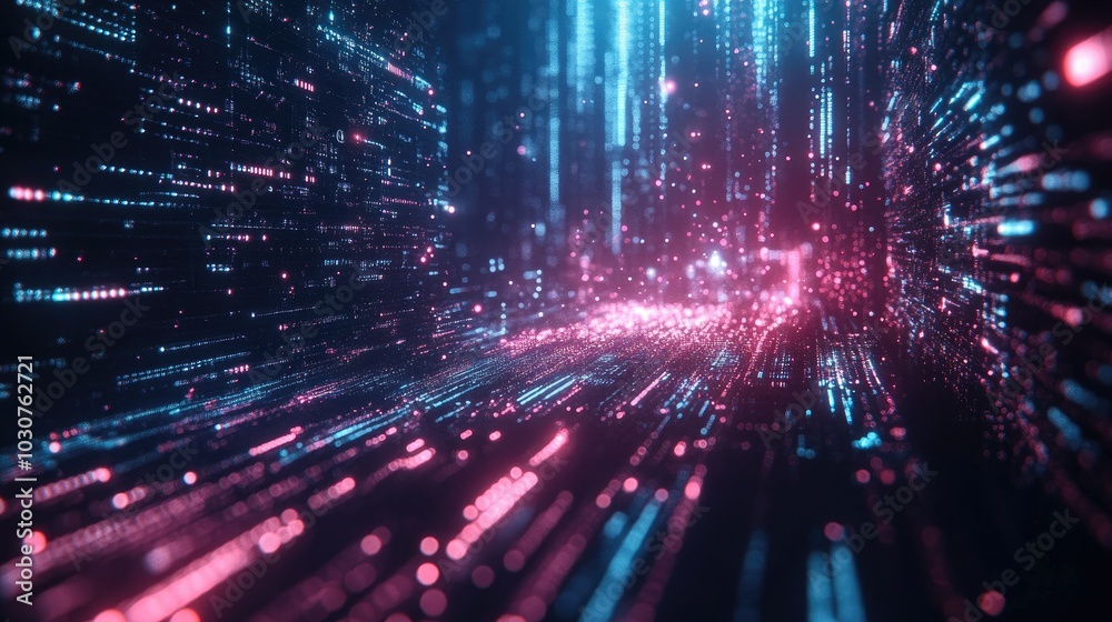 Glowing digital network with abstract data pathways symbolizing tech processes and digital transformation Glowing digital network with abstract data pathways symbolizing tech processes and digital transformation