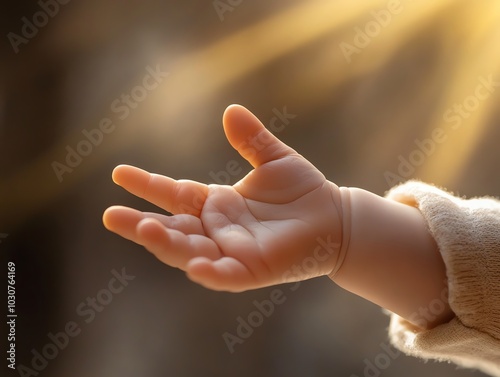 Baby hand reaching towards sunlight