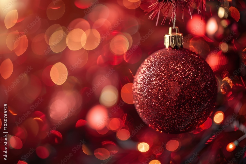 Festive red Christmas abstract background with glowing lights and bokeh effects Festive red Christmas abstract background with glowing lights and bokeh effects