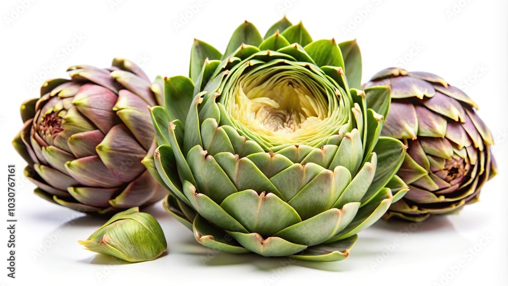 Fototapeta premium Fresh artichoke petals on white background