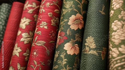 Rolls of Elegant Floral Upholstery Fabric