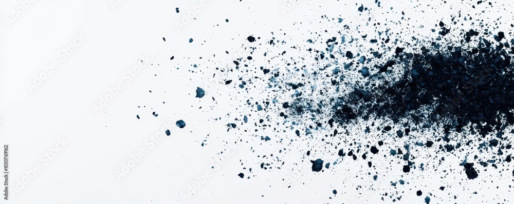A dynamic splash of black particles on a white background, creating an artistic contrast and texture. A dynamic splash of black particles on a white background, creating an artistic contrast and texture.