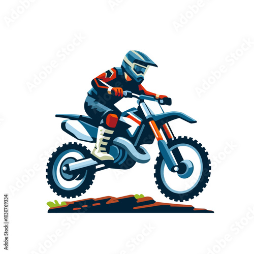 Motocross biker riding a dirt bike. isolated vector illustration	
