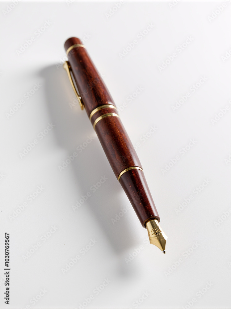 Elegant wooden fountain pen mockup on white background Elegant wooden fountain pen mockup on white background