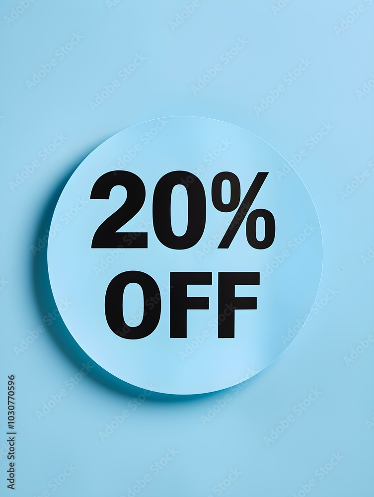 Black '20% OFF' Promotional Sign on a Light Blue Background Black '20% OFF' Promotional Sign on a Light Blue Background