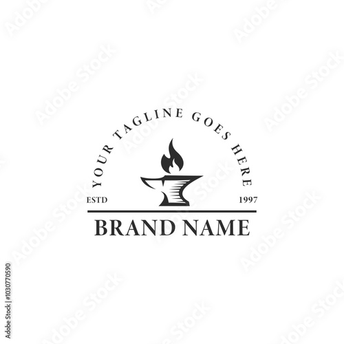 hammer anvil art blacksmith logo symbol design illustration