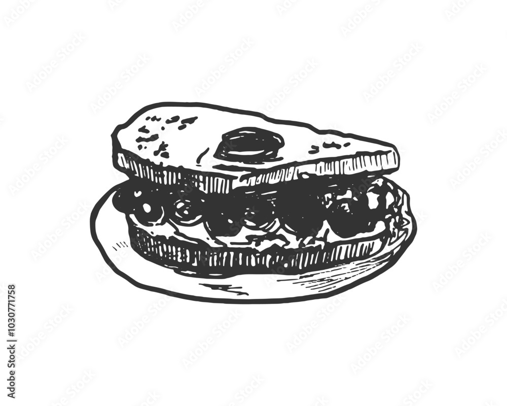 Avocado Toast with Egg. A hand-drawn illustration of a slice of toast topped with mashed avocado, a fried egg, and a sprinkle of salt and pepper. The image in black and white in vintage, sketch style. Avocado Toast with Egg. A hand-drawn illustration of a slice of toast topped with mashed avocado, a fried egg, and a sprinkle of salt and pepper. The image in black and white in vintage, sketch style.