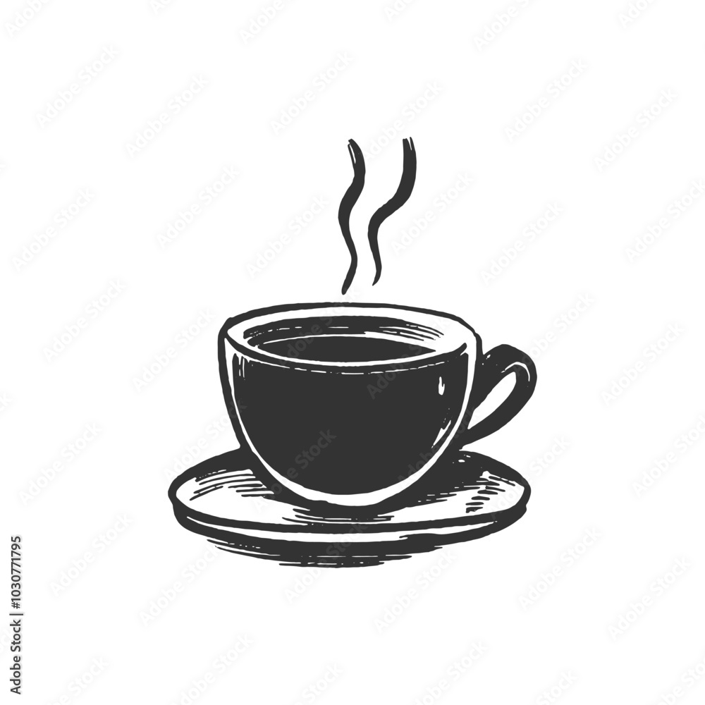 Hand-drawn sketch of a steaming coffee cup on a saucer. A simple yet evocative sketch of a coffee cup with rising steam, sitting on a saucer. Ideal for menus, and cafes. Hand-drawn sketch of a steaming coffee cup on a saucer. A simple yet evocative sketch of a coffee cup with rising steam, sitting on a saucer. Ideal for menus, and cafes.