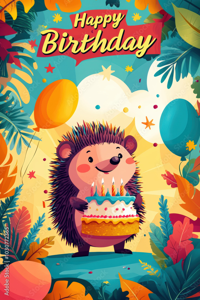 Whimsical Cartoon Frame with a Happy Hedgehog Holding a Birthday Cake
Whimsical Cartoon Frame with a Happy Hedgehog Holding a Birthday Cake