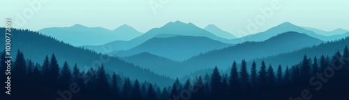 Serene forest landscape with majestic mountains and verdant trees 