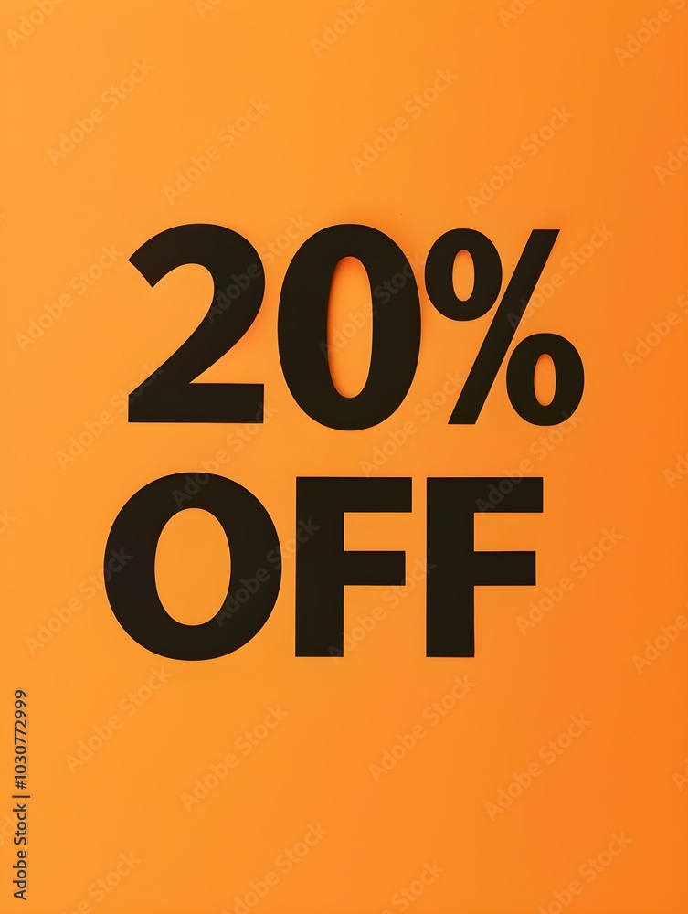 Black '20% OFF' Promotional Sign on a Light Orange Background Black '20% OFF' Promotional Sign on a Light Orange Background