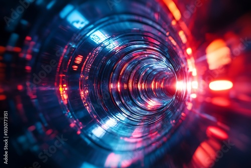 Abstract Blue and Red Tunnel with Futuristic Glow