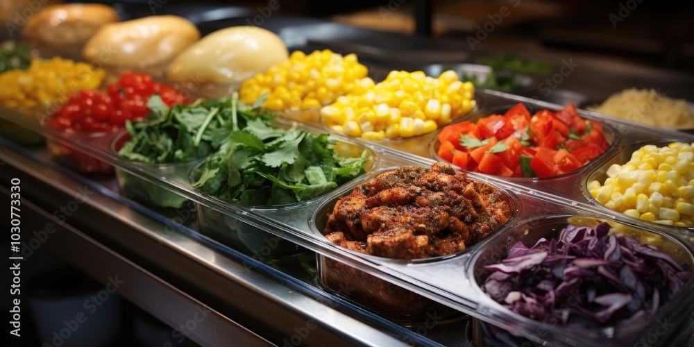 A vibrant display of fresh ingredients in clear containers, showcasing the colorful components of a culinary masterpiece A vibrant display of fresh ingredients in clear containers, showcasing the colorful components of a culinary masterpiece
