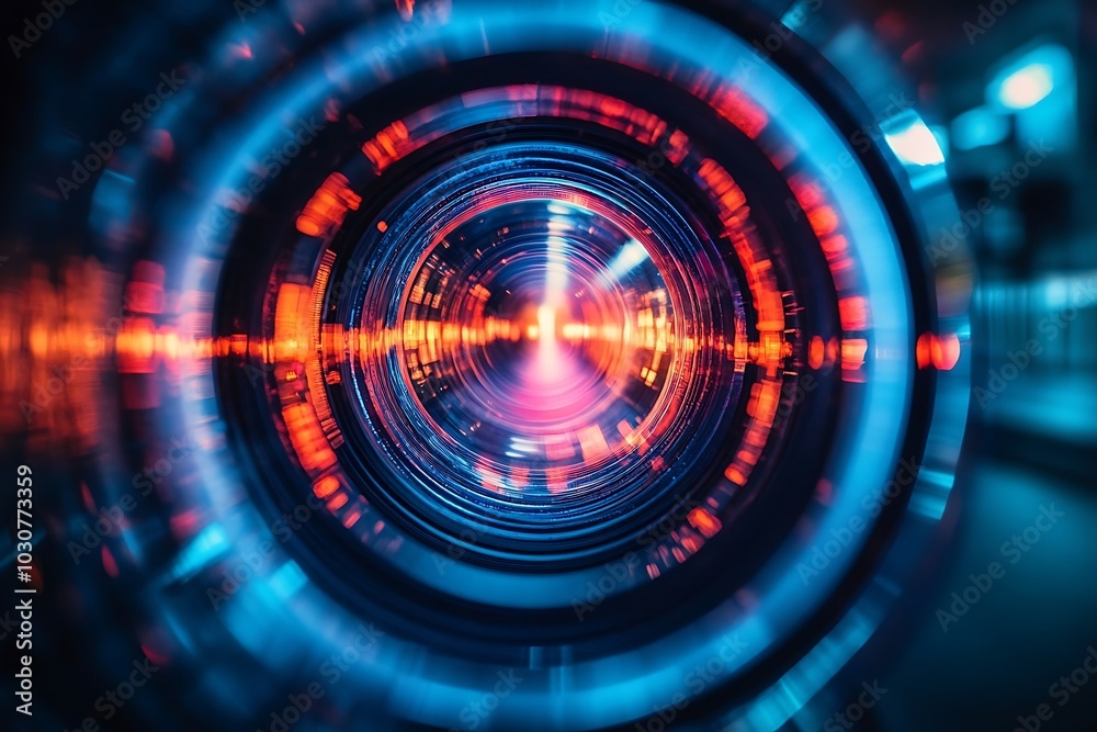 Abstract Camera Lens Bokeh with Blue and Red Glow Abstract Camera Lens Bokeh with Blue and Red Glow