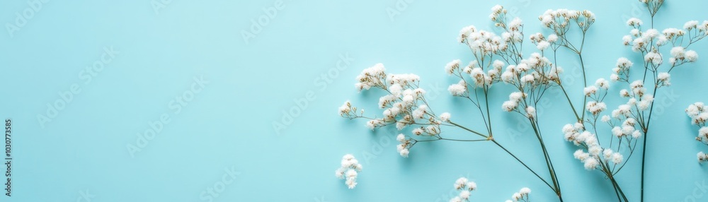 Soft and fluffy cotton flowers on a vibrant blue background Soft and fluffy cotton flowers on a vibrant blue background