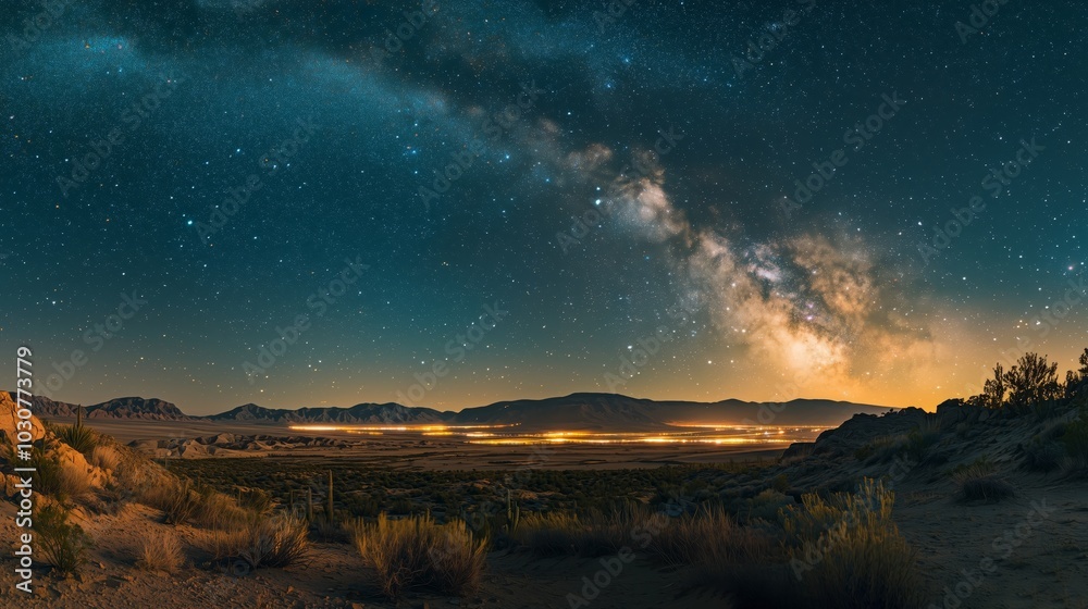 Starry Night Sky Over a Serene Landscape Starry Night Sky Over a Serene Landscape