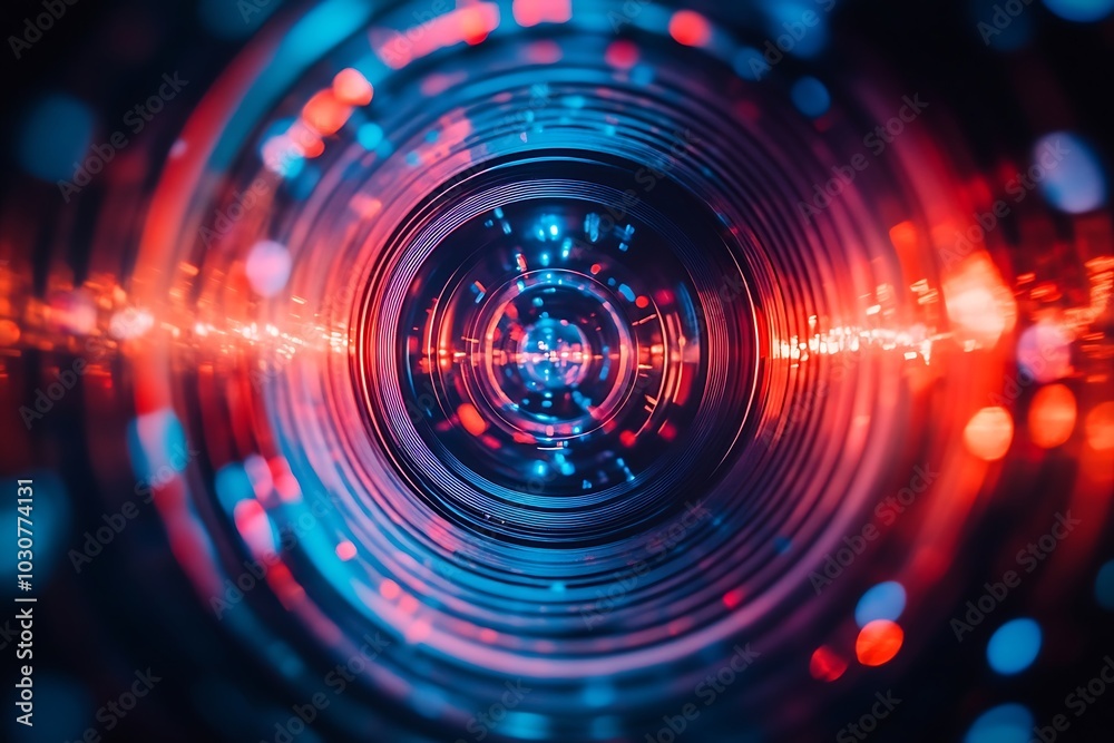 Abstract Camera Lens with Blue and Red Bokeh Lights Abstract Camera Lens with Blue and Red Bokeh Lights