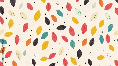 Seamless pattern with stylized leaves and dots, natureinspired design for backgrounds textures