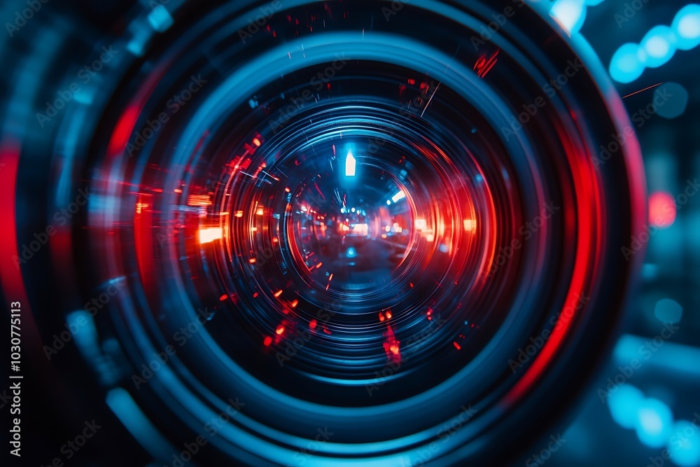 Abstract Camera Lens with Red and Blue Gradient Glow Abstract Camera Lens with Red and Blue Gradient Glow