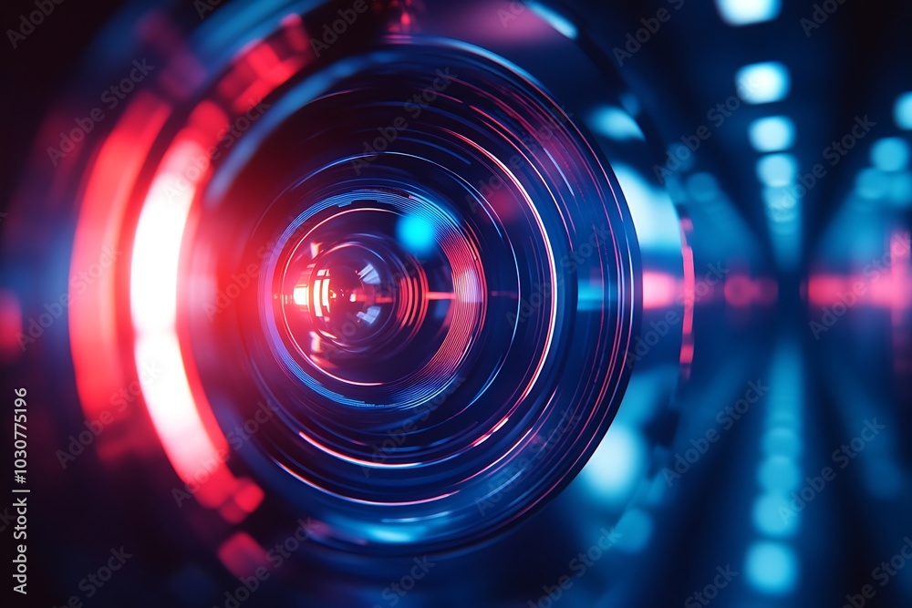 Obraz premium Abstract Camera Lens with Red and Blue Light Reflections