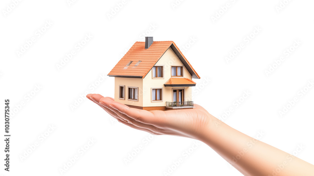 Hand Holding a Miniature House for Real Estate and Homeownership Concepts Hand Holding a Miniature House for Real Estate and Homeownership Concepts