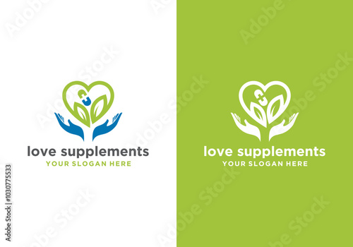 modern herbal medicine logo design. natural health design template. logo for natural medical company, herbal medicine logo with love combination in design