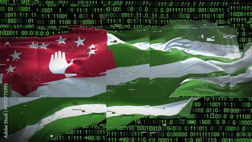 Binary code on flag of Abhkazia. Program source code or Hacker concept on Abhkazian flag. Abhkazia digital technology security, hacking or programming concept. photo