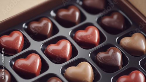 Heart-shaped chocolates in a gift box on Valentine's Day