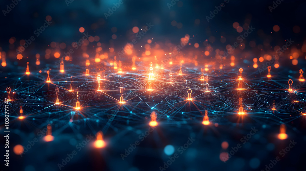 Fototapeta premium Abstract digital network visualization with glowing nodes.