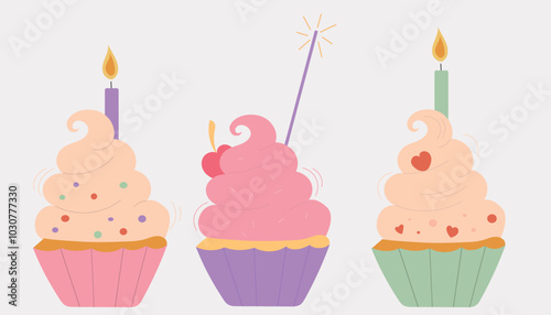 Set of cakes. Different tastes cakes slices isolated on white. Vector illustration of birthday cakes