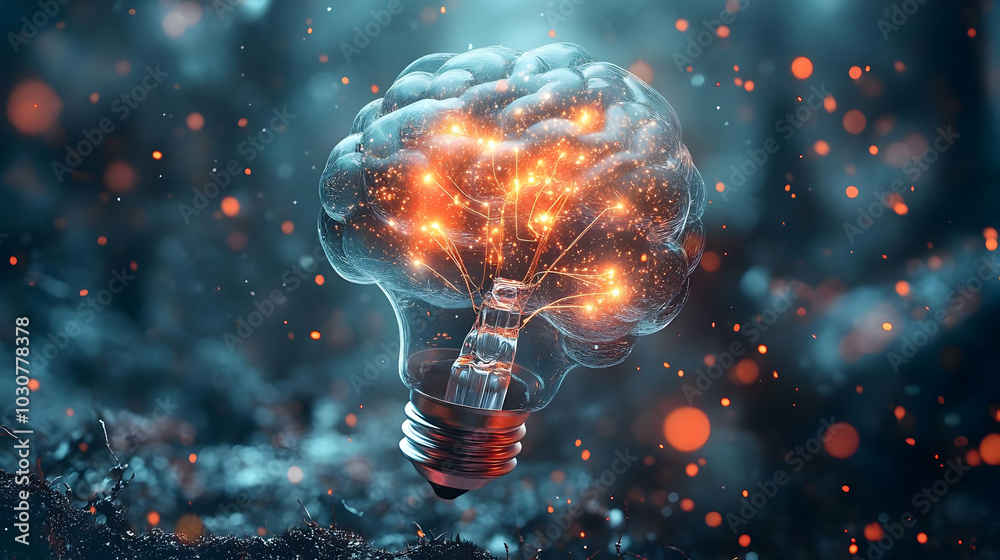 A glowing brain inside a light bulb, symbolizing creativity and ideas. A glowing brain inside a light bulb, symbolizing creativity and ideas.