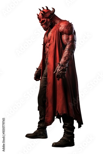 Red satan costume adult white background.