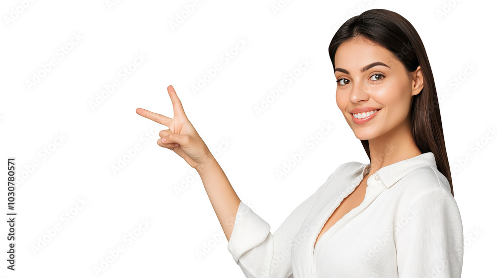 Model Pointing Right with Confident Expression for Product Placement on Transparent Background Model Pointing Right with Confident Expression for Product Placement on Transparent Background