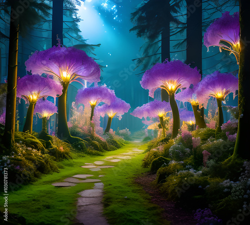 Natural landscape.fantasy world of fairytale country with houses and flowers Cartoon style Advertising for a book.generative ai