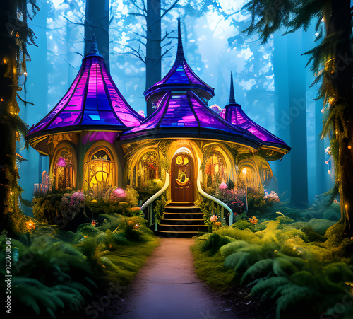 Natural landscape.fantasy world of fairytale country with houses and flowers Cartoon style Advertising for a book.generative ai