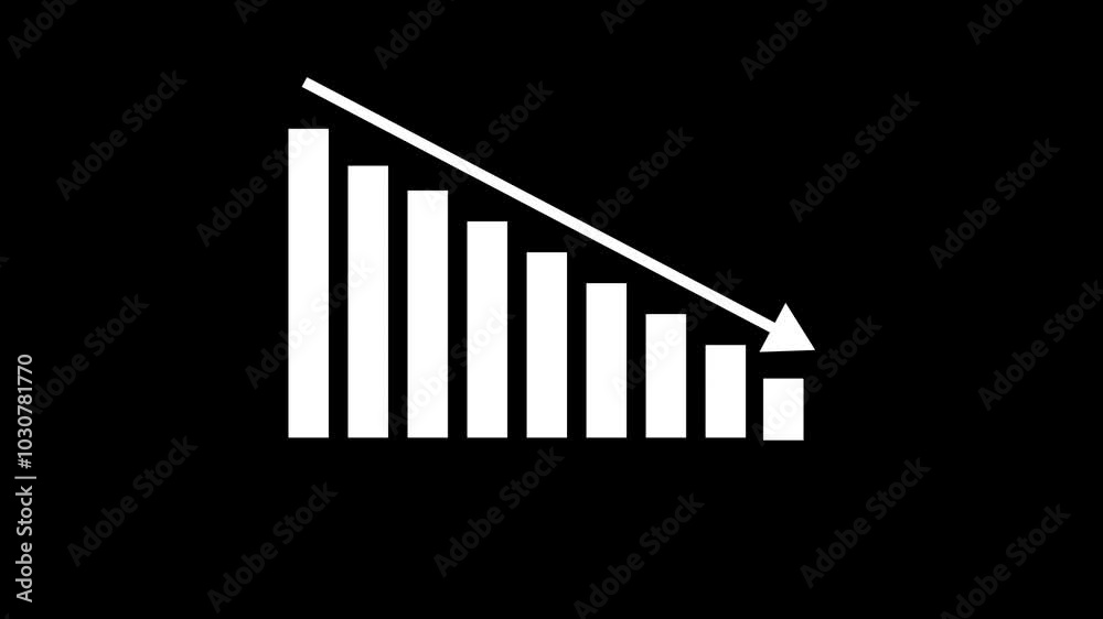 Down graph icon animation on black background. business or finance concept icon.