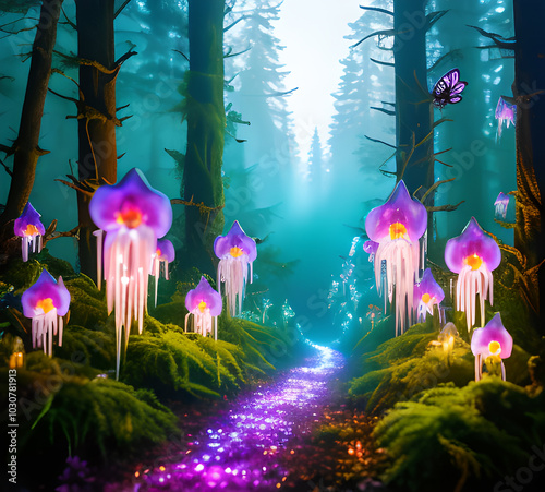 Natural landscape.fantasy world of fairytale country with houses and flowers Cartoon style Advertising for a book.generative ai
