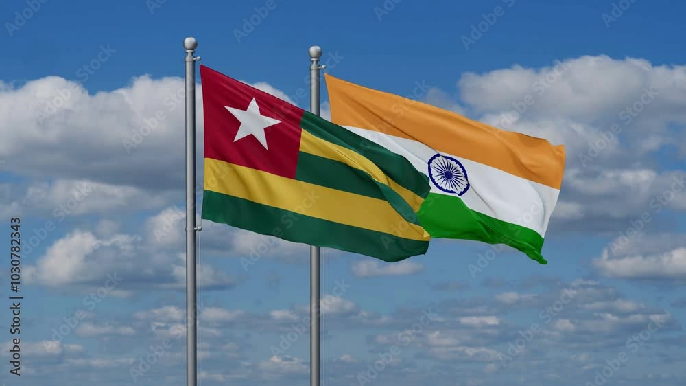 India and Togo flags flying together, video concept of the relationship, two country relations concept India and Togo flags flying together, video concept of the relationship, two country relations concept