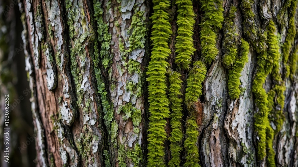 A close-up of a tree trunk covered in vibrant green moss, highlighting the intricate textures of nature and the beauty of forest life A close-up of a tree trunk covered in vibrant green moss, highlighting the intricate textures of nature and the beauty of forest life