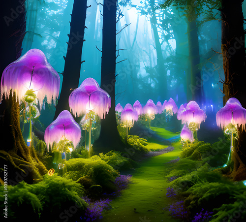 Natural landscape.fantasy world of fairytale country with houses and flowers Cartoon style Advertising for a book.generative ai