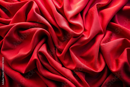 Soft red fabric with flowing wave textures, creating an abstract and elegant background